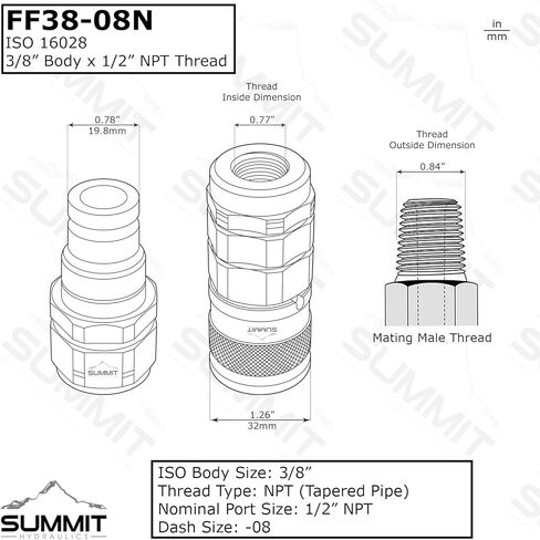3/8″ Flat Face Hydraulic Quick Connect Male Coupler, 1/2″ NPT Thread in Saudi Arabia