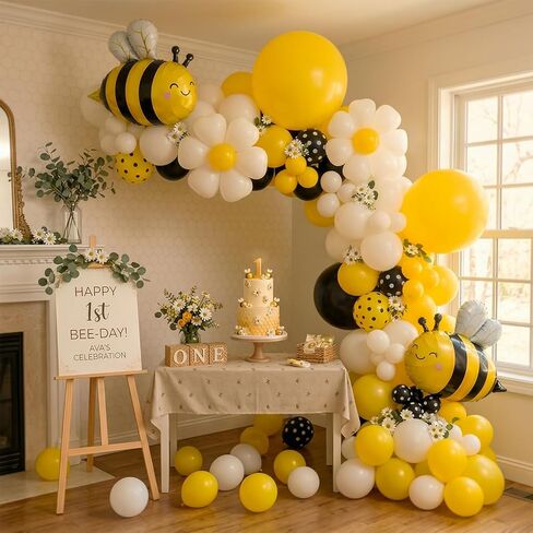 Bee balloon garland arch kit Retro brown balloon with daisy balloons for little honey Birthday Party what will it bee Gender Reveal baby shower bride to bee decorations (brown yellow sand white) in Kuwait