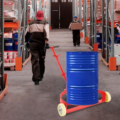 Heavy Duty 55 Gallon Drum Dolly, 1200lbs Capacity, with 2 Fixed Wheels and 1 Swivel Wheel, Low Profile Steel Oil Drum Caddy Oil Barrel Drum Roller Hand Cart, Drum Handling Equipment (Red) in Kuwait