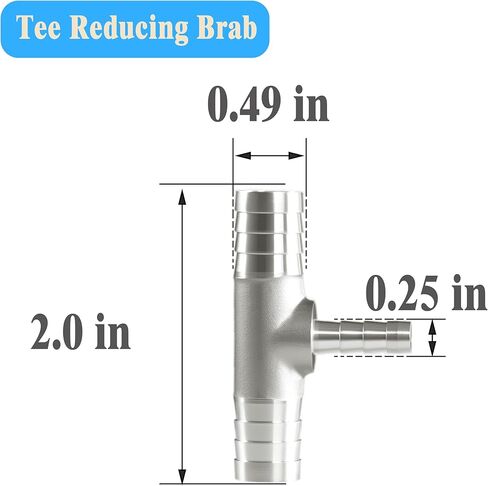 Nickel Plated Brass Reducing Tee Hose Barb, 1/2" X 1/4" X 1/2" ID, 3-Way Connector with Stainless Steel Clamp for Fuel, Coolant, Air & Vacuum Lines, Corrosion-Resistant (Pack of 2) in Kuwait