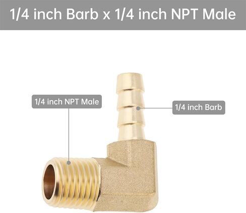 4 pcs Brass Hose Barb Fitting, 1/4 inch Barb x 1/4 inch NPT Male 90 Degree Elbow Barbed Hose Fitting in Kuwait