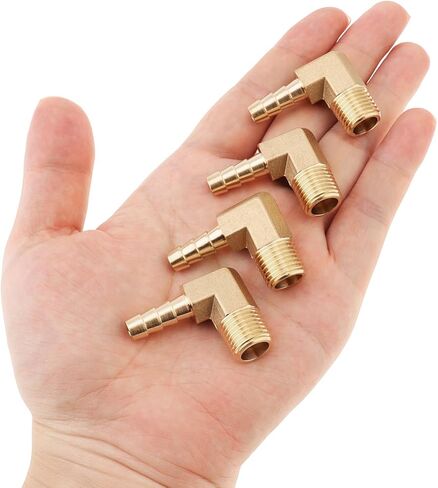 4 pcs Brass Hose Barb Fitting, 1/4 inch Barb x 1/4 inch NPT Male 90 Degree Elbow Barbed Hose Fitting in Kuwait