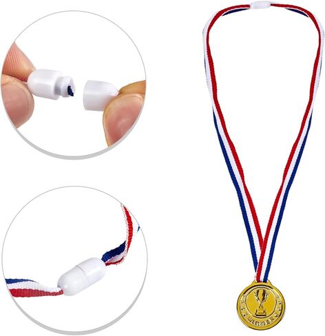 24 قطعة من الميداليات البلاستيكية الذهبية للجوائز، خفيفة الوزن صغيرة الحجم 1.38 بوصة كأس وميداليات فائزة للأطفال، مع شريط قلادة بتصميم سريع in Kuwait