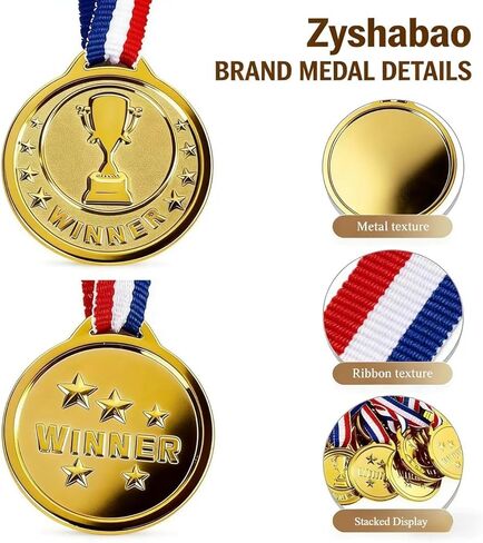 24 قطعة من الميداليات البلاستيكية الذهبية للجوائز، خفيفة الوزن صغيرة الحجم 1.38 بوصة كأس وميداليات فائزة للأطفال، مع شريط قلادة بتصميم سريع in Kuwait