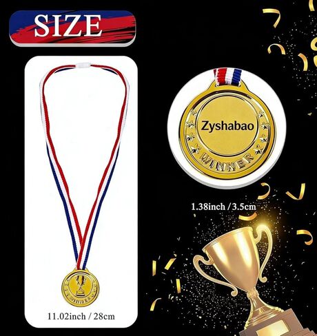 24 قطعة من الميداليات البلاستيكية الذهبية للجوائز، خفيفة الوزن صغيرة الحجم 1.38 بوصة كأس وميداليات فائزة للأطفال، مع شريط قلادة بتصميم سريع in Kuwait
