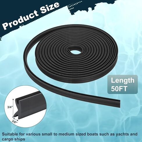 AIWFL 50.85 FT Black Boat Rub Rail Replacement, 3/4 x 3/8 Inches Flexible Rub Rail Vinyl Insert for Boats, PVC Boat Bumper Insert in Kuwait