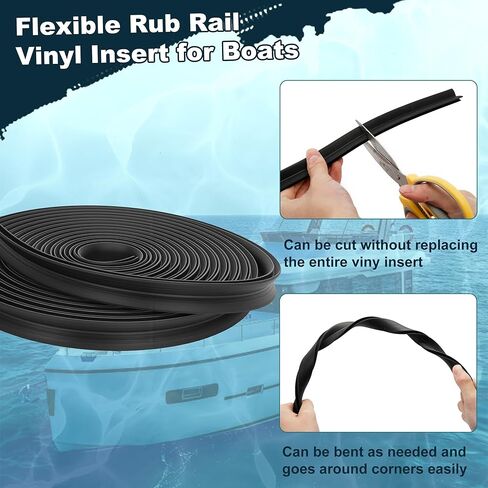 AIWFL 50.85 FT Black Boat Rub Rail Replacement, 3/4 x 3/8 Inches Flexible Rub Rail Vinyl Insert for Boats, PVC Boat Bumper Insert in Kuwait