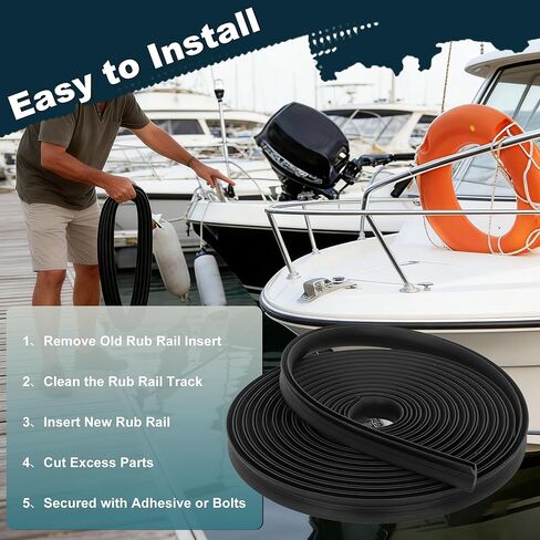 AIWFL 50.85 FT Black Boat Rub Rail Replacement, 3/4 x 3/8 Inches Flexible Rub Rail Vinyl Insert for Boats, PVC Boat Bumper Insert in Kuwait