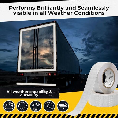 DOT C2 شريط عاكس للسلامة 2 بوصة × 35 قدم - شريط واضح مقاوم للماء في الهواء الطلق - شريط عاكس فضي للمقطورات والمركبات والقوارب - أمان عاكس قوي لعلامات التحذير التحذيرية in Kuwait