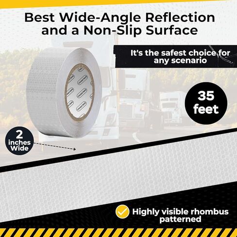DOT C2 شريط عاكس للسلامة 2 بوصة × 35 قدم - شريط واضح مقاوم للماء في الهواء الطلق - شريط عاكس فضي للمقطورات والمركبات والقوارب - أمان عاكس قوي لعلامات التحذير التحذيرية in Kuwait