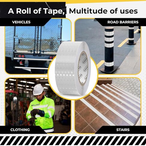 DOT C2 شريط عاكس للسلامة 2 بوصة × 35 قدم - شريط واضح مقاوم للماء في الهواء الطلق - شريط عاكس فضي للمقطورات والمركبات والقوارب - أمان عاكس قوي لعلامات التحذير التحذيرية in Kuwait