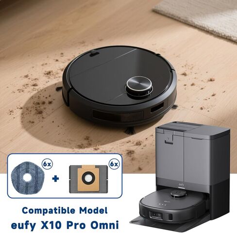 12 Pack Dust Bags Mop Pads Replacement Parts for eufy X10 Pro Omni Accessories Robot Vacuum Cleaner, Robot Vacuum Replacement Accessories with 6 Mop Pads, 6 Dust Bags in Kuwait