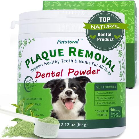 Petstoral Plaque Removal Dental Powder - Dog Dental Care and Bad Breath Treatment, Dog Teeth Cleaning Powder for Healthy Teeth & Gums for All Dogs - 60g in Kuwait