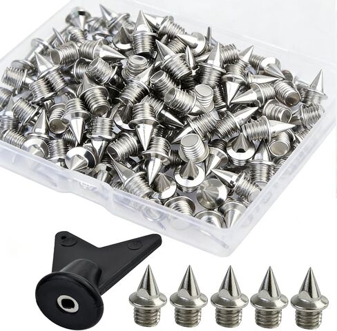 Wobe 200 Pcs 1/4 Inch Stainless Steel Spikes with 1 Pcs Spike Wrench, 0.25" Length Track and Cross Country Spikes Shoe Replacement Spikes for Sprint Sports Short Running Shoes in Kuwait