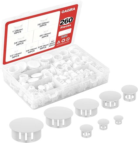 260 قطعة من فتحات المقابس البلاستيكية، أغطية تزيين فتحات الخزانة، سدادات بلاستيكية بيضاء لفتحات الأثاث الدائرية 8 مقاسات 1/4 بوصة 5/16 بوصة 3/8 بوصة 1/2 بوصة 5/8 بوصة 3/4 بوصة 7/8 بوصة 1 بوصة in Kuwait