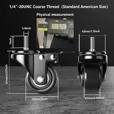 عجلات جذعية مقاس 2 بوصة 600 رطل، مجموعة عجلات جذعية ملولبة مكونة من 4 قطع شديدة التحمل، 1/4 بوصة - 20 × 1 (قطر المسمار 1/4 بوصة، طول الجذع 1 بوصة)، عجلات صناعية آمنة مزدوجة القفل، عجلات للعربة والأثاث in Kuwait