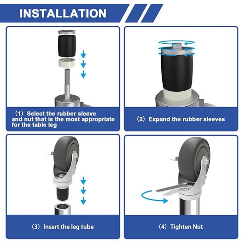 مجموعة عجلات طاولة إعدادية مقاس 3 بوصات من MySit مكونة من 4 عجلات جذعية ممتدة مع فرامل جانبية تناسب 1-1/2 بوصة، 1-5/8 بوصة، 1-3/4 بوصة، 1-7/8 بوصة أرجل أنبوب أنبوب معرف لعربة المطبخ المصنوعة من الفولاذ المقاوم للصدأ، ورفوف رفوف الأسلاك in Kuwait