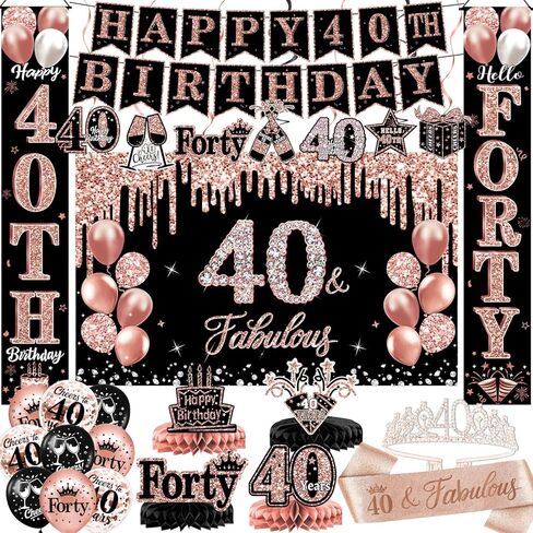 Sweet 16 Party Decorations – 59pcs 16th Birthday Decorations Backdrop, Banner, Honeycomb Centerpieces, Hanging Swirls, Foil & Latex Balloon, Cake & Cupcake Toppers, Sash, Pom Poms in Kuwait