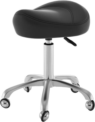مقعد سرج كرسي دوار 360 درجة، مقعد مكتب طبي مريح لاستخدام الأسنان والسبا والوشم - ارتفاع قابل للتعديل، تصميم مريح، سعة وزن 220 رطل (أسود) in Kuwait