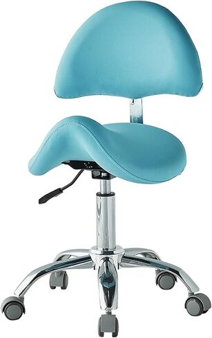 كرسي سرج مريح مع دعم للظهر، دوار بارتفاع قابل للتعديل لأخصائيي صحة الأسنان، والمهنيين الطبيين، واستخدام المطبخ والمتاجر - الحمولة القصوى 264 رطلاً (أزرق) in Kuwait
