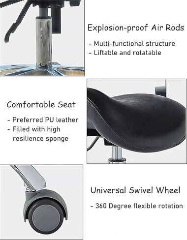 كرسي سرج مريح مع دعم للظهر، دوار بارتفاع قابل للتعديل لأخصائيي صحة الأسنان، والمهنيين الطبيين، واستخدام المطبخ والمتاجر - الحمولة القصوى 264 رطلاً (أزرق) in Kuwait