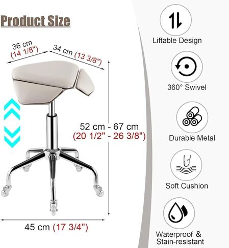 كرسي سرج مريح لأخصائي صحة الأسنان والمكتب، مقعد دوار بارتفاع قابل للتعديل مع وسادة، وضعية صحية مريحة للجلوس لساعات طويلة (أبيض) in Kuwait