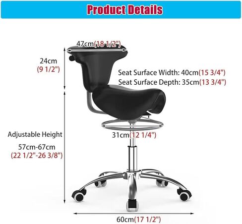 مقعد دوار للأسنان عالي التحمل مع دعم للظهر، كرسي هيدروليكي طبي قابل للتعديل، عجلات دوارة 360 درجة، مكتب منزلي مريح بسعة 440 رطل كحد أقصى (Blcak) in Kuwait