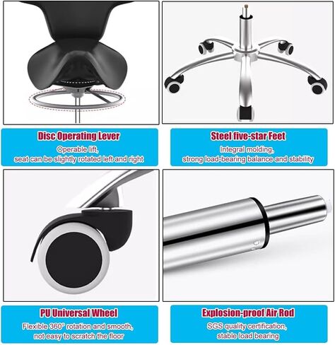 مقعد دوار للأسنان عالي التحمل مع دعم للظهر، كرسي هيدروليكي طبي قابل للتعديل، عجلات دوارة 360 درجة، مكتب منزلي مريح بسعة 440 رطل كحد أقصى (Blcak) in Kuwait