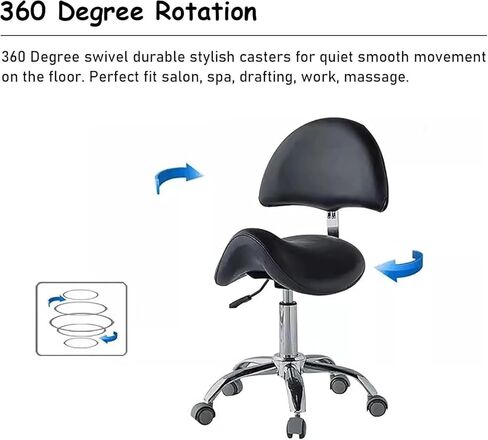 كرسي سرج مريح مع دعم للظهر، دوار بارتفاع قابل للتعديل لأخصائي صحة الأسنان، المطبخ، المتجر، استخدام المكتب والمستشفى، أقصى حمولة 120 كجم (أسود) in Kuwait