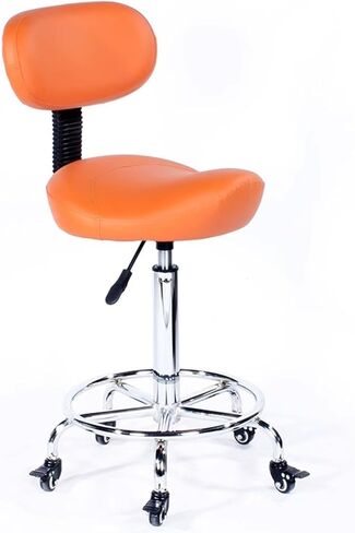 Ergonomic Saddle Stool Chair with Locking Wheels & Footrest, PU Leather Dental Hygienist Chair for Office, Pharmacy & Clinic - Stylish Orange Design in Saudi Arabia