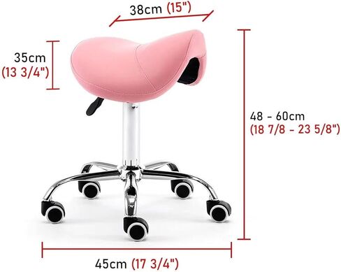 كرسي سرج مقعد مريح | دوارة دوارة قابلة للتعديل مع عجلات من جلد البولي يوريثان للأسنان، والوشم، والجمال، والتدليك، ومقعد مكتب الرموش بسعة وزن 200 كجم (وردي) in Kuwait