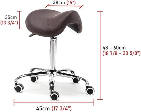 مقعد سرج مريح، كرسي دوار قابل للتعديل مع جلد البولي يوريثان، عجلات دوارة 360 درجة، ارتفاع لمحترفي الأسنان والوشم والجمال والتدليك، سعة الوزن 200 كجم (441 رطل) (أحمر) in Kuwait