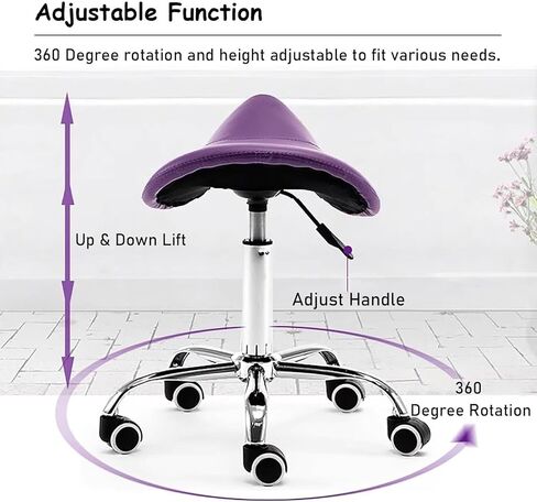 كرسي سرج مريح مع دعم للظهر، مقعد دوار بارتفاع قابل للتعديل للأسنان والجمال والوشم والتدليك - مقعد من جلد البولي يوريثان عجلات دوارة 360 درجة، أقصى تحميل 200 كجم (441 رطل) (أزرق) in Kuwait