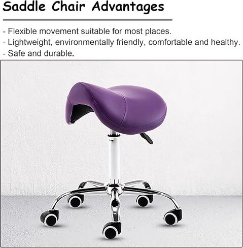 كرسي سرج مريح مع دعم للظهر، مقعد دوار بارتفاع قابل للتعديل للأسنان والجمال والوشم والتدليك - مقعد من جلد البولي يوريثان عجلات دوارة 360 درجة، أقصى تحميل 200 كجم (441 رطل) (أزرق) in Kuwait