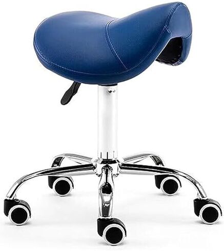 كرسي سرج مريح مع دعم للظهر، مقعد دوار بارتفاع قابل للتعديل للأسنان والجمال والوشم والتدليك - مقعد من جلد البولي يوريثان عجلات دوارة 360 درجة، أقصى تحميل 200 كجم (441 رطل) (أزرق) in Kuwait