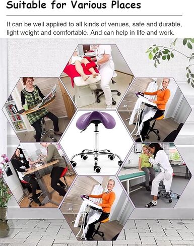 كرسي سرج مريح مع دعم للظهر، مقعد دوار بارتفاع قابل للتعديل للأسنان والجمال والوشم والتدليك - مقعد من جلد البولي يوريثان عجلات دوارة 360 درجة، أقصى تحميل 200 كجم (441 رطل) (أزرق) in Kuwait