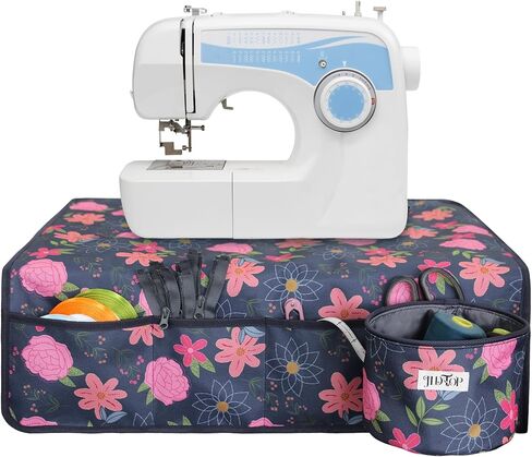 Sewing Machine Mat for Table with Pockets Non-Slip Sewing Machine Pad Floral Reduce Vibration Storage Sewing Accessories Organizer for Supplies Quilting (Green Floral) in Kuwait
