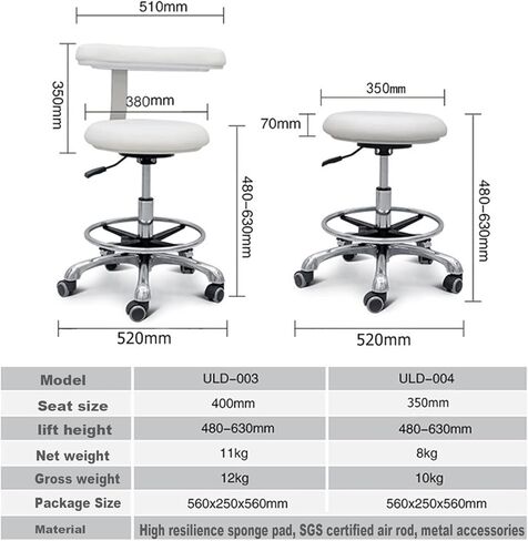 مقعد مساعد طبيب الأسنان مع مسند ذراع يدور 360 درجة، كرسي سرج من جلد البولي يوريثان، ارتفاع طبي مريح قابل للتعديل للصالون والعيادة والاستخدام المكتبي in Kuwait