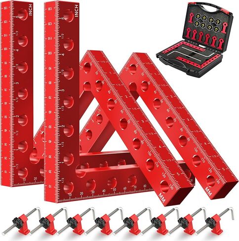 WETOLS Corner Clamps for Woodworking, 4Pcs 5.5" Aluminum Alloy Right Angle Clamp, Positioning Squares with 6-Sided Scales and Storage Case, 90 Degree Clamp for Cabinets, Drawers, Shelves, Frames in Kuwait