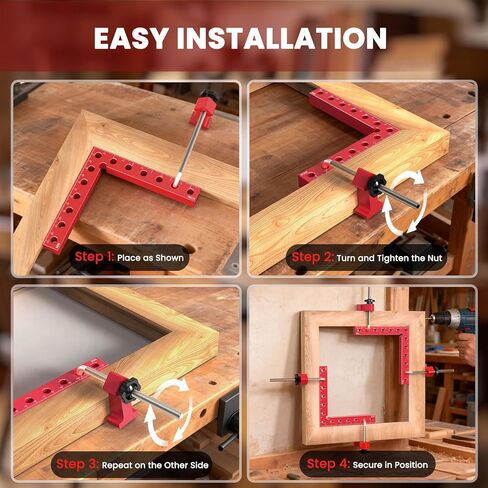 WETOLS Corner Clamps for Woodworking, 4Pcs 5.5" Aluminum Alloy Right Angle Clamp, Positioning Squares with 6-Sided Scales and Storage Case, 90 Degree Clamp for Cabinets, Drawers, Shelves, Frames in Kuwait