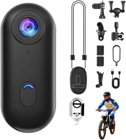 Motorcycle Camera, HD Action Camera, Thumb Lens, HD Mini Wearable Body Adventure Action Cameras, 360° Rotation Portable Wearable Mini Action Cam, for Cycling, Diving (Black 4K) in Kuwait