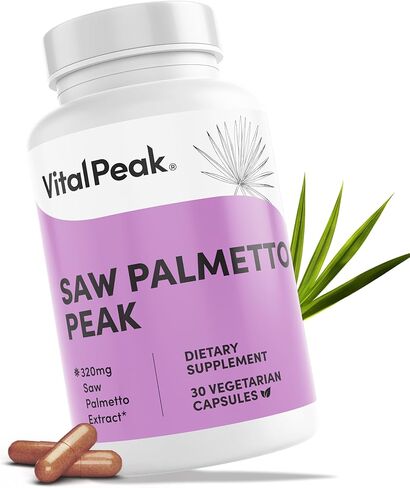 Vital Peak® Saw Palmetto Peak 320 مجم - مكمل عشبي لنمو الشعر وصحة المسالك البولية - نباتي، خالي من الغلوتين، خالي من منتجات الألبان، غير معدل وراثيًا - 30 كبسولة in Kuwait