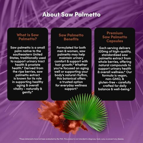 Vital Peak® Saw Palmetto Peak 320 مجم - مكمل عشبي لنمو الشعر وصحة المسالك البولية - نباتي، خالي من الغلوتين، خالي من منتجات الألبان، غير معدل وراثيًا - 30 كبسولة in Kuwait