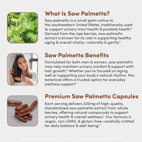 Vital Peak® Saw Palmetto Peak 320 مجم - مكمل عشبي لنمو الشعر وصحة المسالك البولية - نباتي، خالي من الغلوتين، خالي من منتجات الألبان، غير معدل وراثيًا - 30 كبسولة in Kuwait