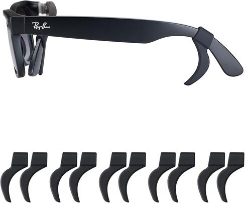 مقابض أذن النظارات لـ RayBan Meta(Gen1 & Gen2)، أذرع سميكة مضادة للانزلاق من السيليكون، مقابض الأذن، وسائد النظارات، حامل الأكمام، حامل النظارات الشمسية، الخطافات، الملحقات - 5 أزواج باللون الأسود in Kuwait