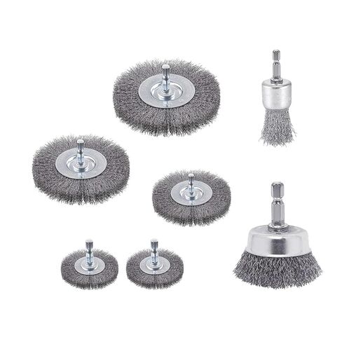 7 Pack Carbon Steel Wire Wheel and Pen Brush Set Wire Brush for Drill Pen Brush Set with 1/4-Inch Hex Shank for Cleaning Rust Corrosion & Scrub Surfaces in Kuwait
