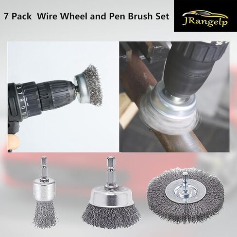 7 Pack Carbon Steel Wire Wheel and Pen Brush Set Wire Brush for Drill Pen Brush Set with 1/4-Inch Hex Shank for Cleaning Rust Corrosion & Scrub Surfaces in Kuwait