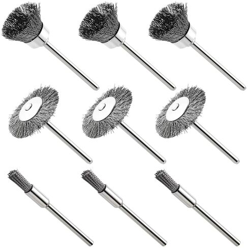 9pcs Stainless Steel Polishing Wire Brushes, Polishing Abrasive Drill Wire Wheel Brushes, 3 Styles Wheels Rotary Tools for Cleaning Buffing Metal Wood Glass Hand Drill- Silver in Saudi Arabia