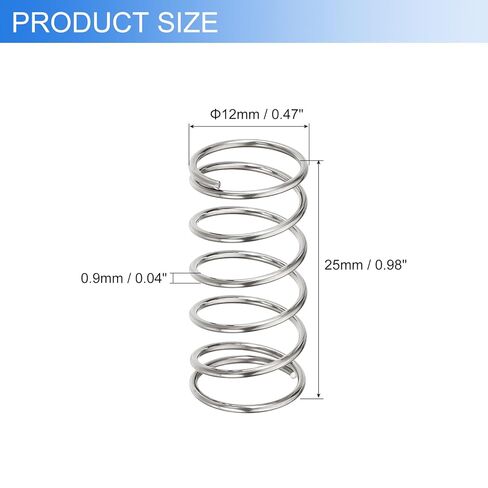 uxcell 10Pcs Compression Springs, 0.9mm Wire Diameter x 12mm OD x 25mm Length 304 Stainless Steel Extension Spring Ballpoint Pen Pressure Springs for Shop Home Repairs, Silver in Saudi Arabia