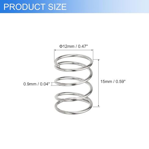uxcell 10Pcs Compression Springs, 0.9mm Wire Diameter x 12mm OD x 15mm Length 304 Stainless Steel Extension Spring Ballpoint Pen Pressure Springs for Shop Home Repairs, Silver in Saudi Arabia